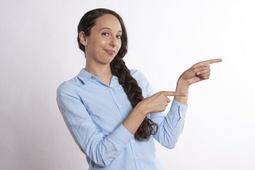 pointing, showing, woman