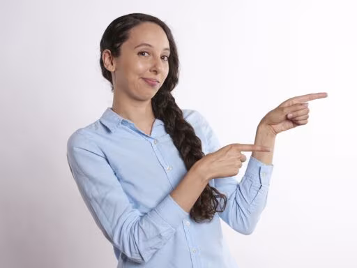 pointing, showing, woman