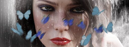 woman, butterflies, cry, rain, atmosphere, portrait, psychology, romantic, nature, butterfly, female