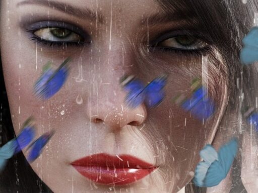 woman, butterflies, cry, rain, atmosphere, portrait, psychology, romantic, nature, butterfly, female